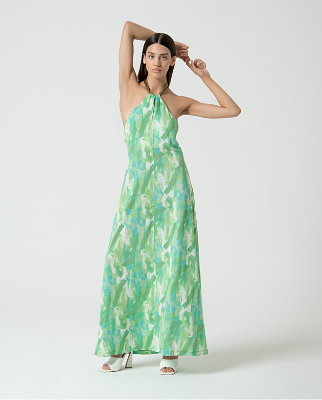 Robe longue à imprimé en lyocell Vert