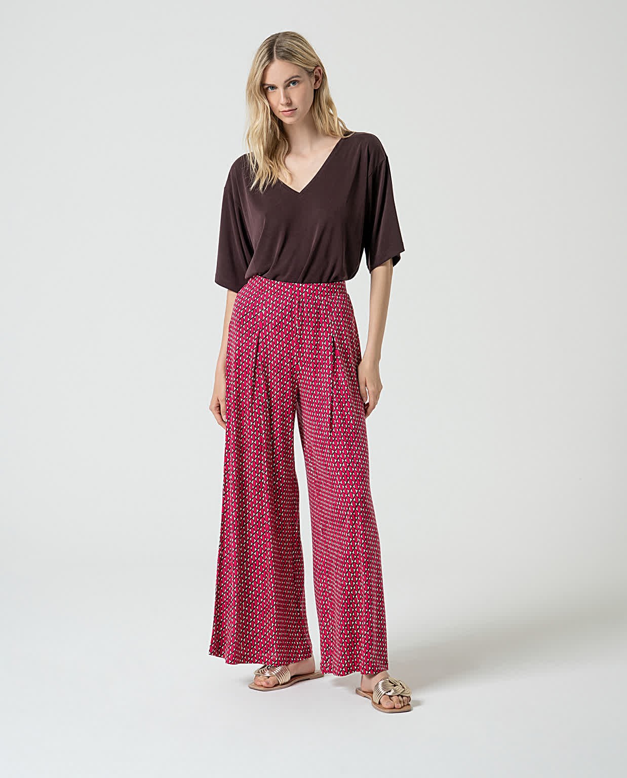 Pantalon palazzo à imprimé en lyocell Fushia