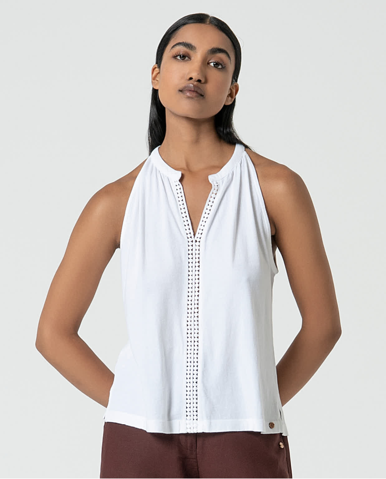 Top uni en coton biologique Blanc cassé