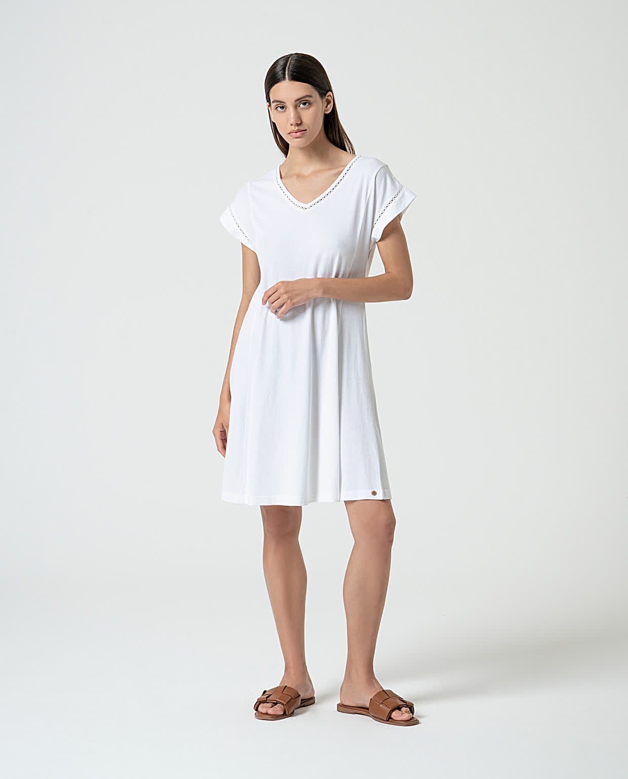 Robe courte unie en coton biologique Blanc cassé