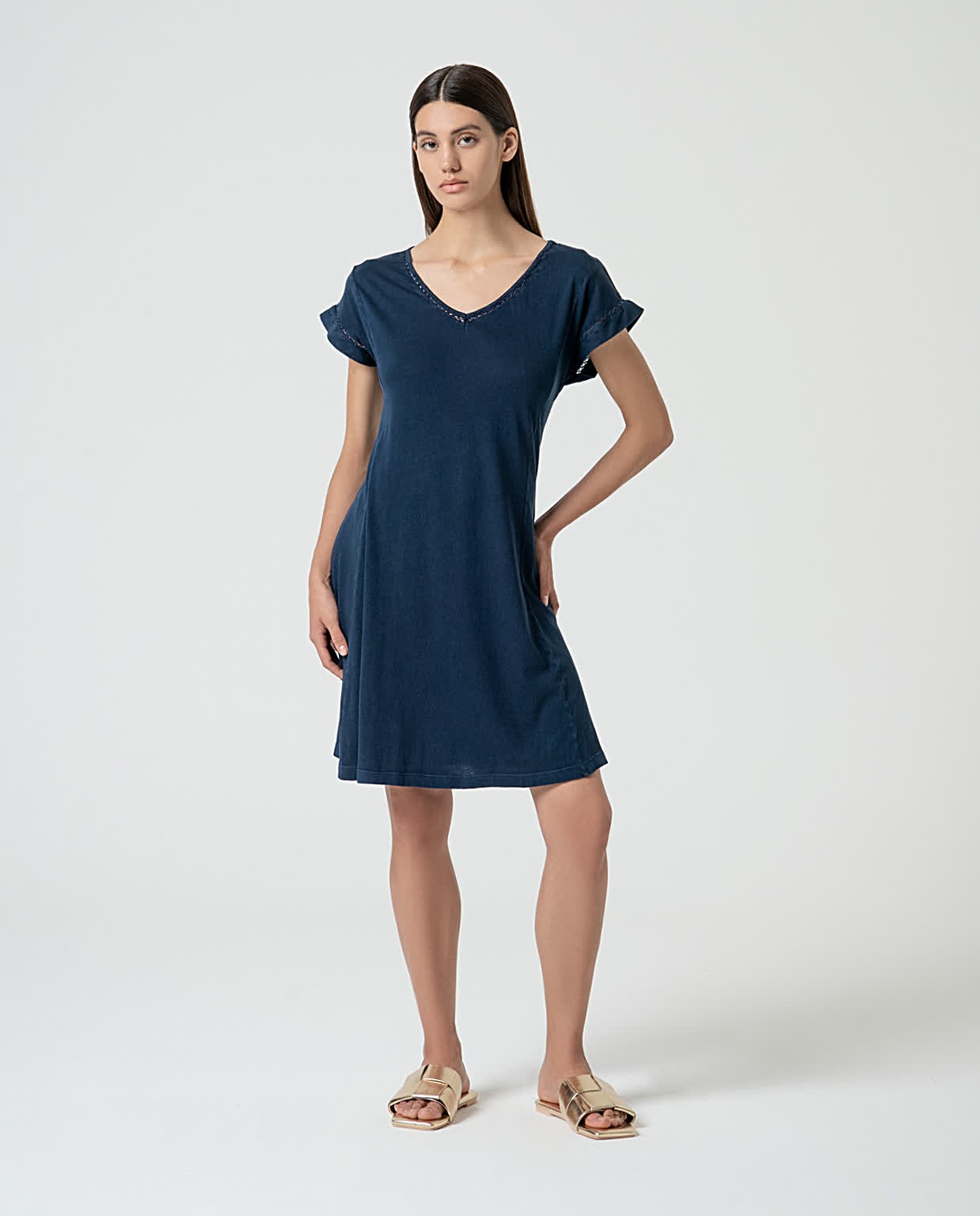 Robe courte unie en coton biologique Bleu marine