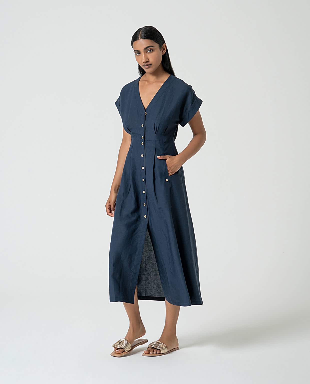 Robe chemise en lin Bleu marine