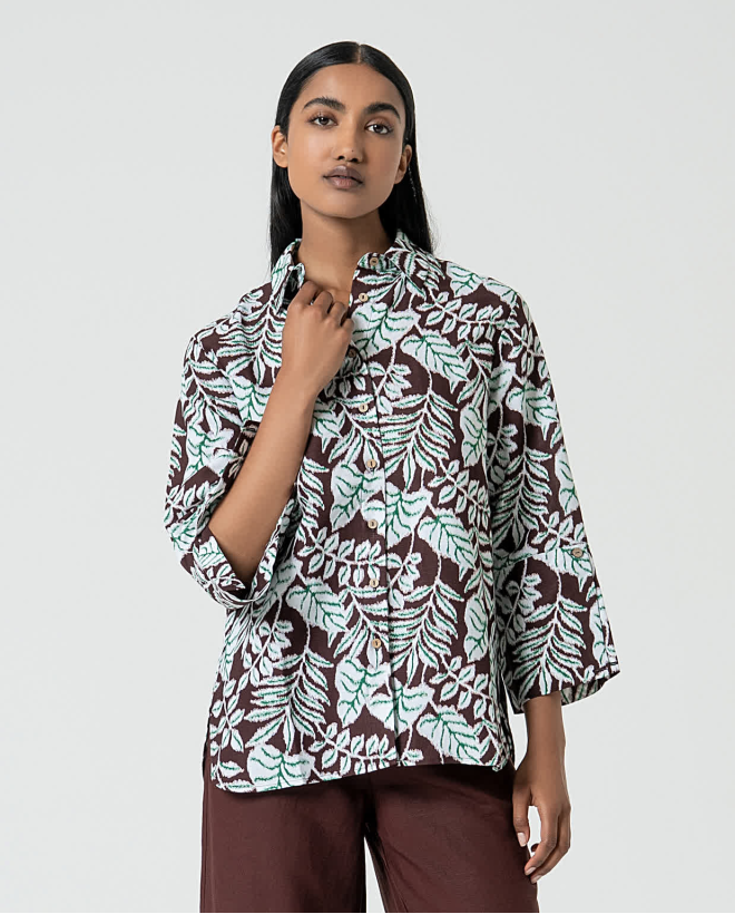 Chemise oversize à imprimé en lin Marron