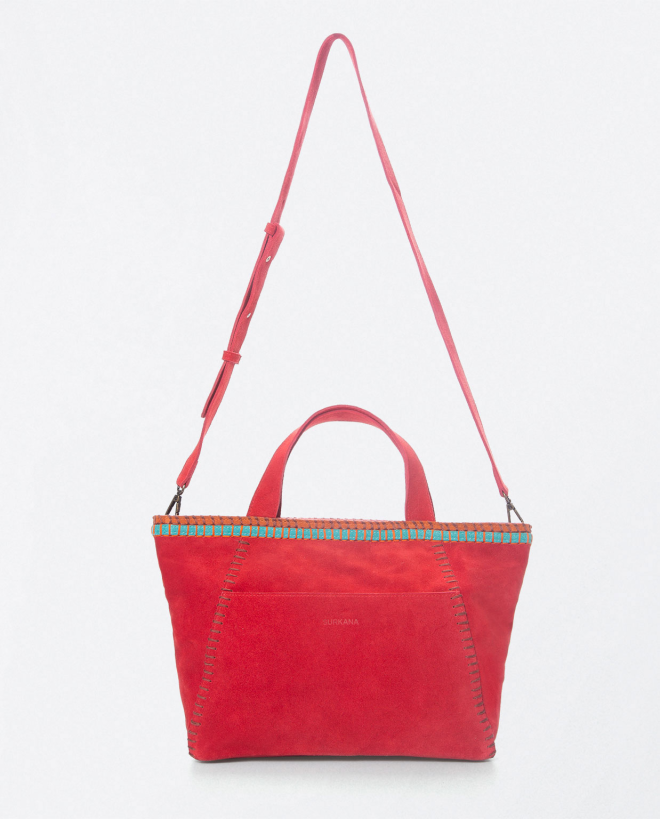 Sac à main en cuir nappa avec des détails brodés. Rouge