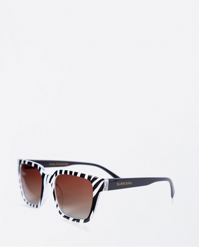 Lunettes de soleil carrées à imprimé zèbre. Blanc