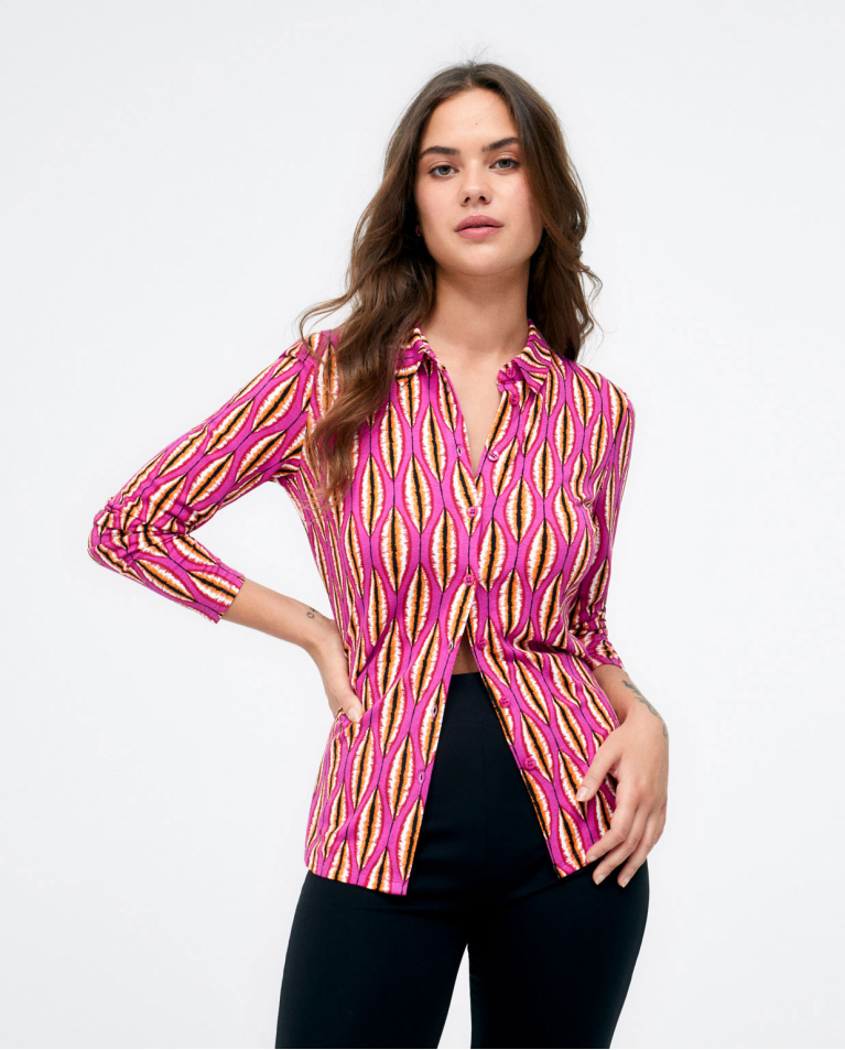Chemise à manches longues. Elastiques. Imprimé Fushia