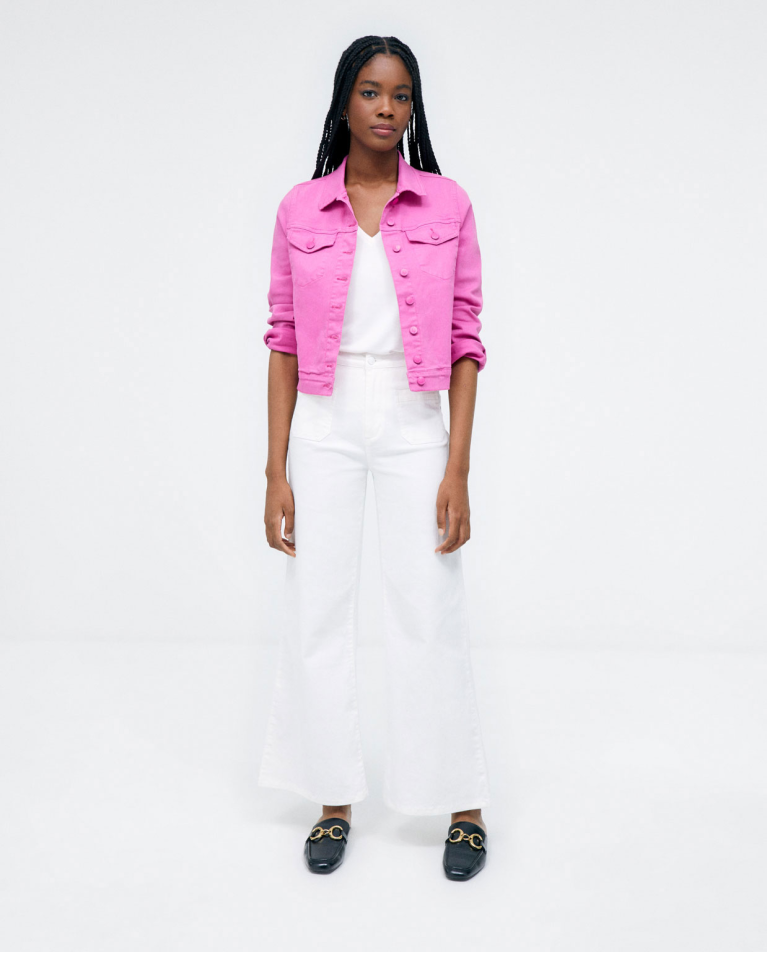 Pantalon long en denim avec poches. Uni Blanc