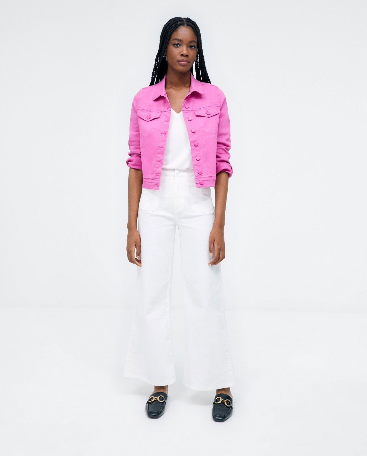 Pantalon long en denim avec poches. Uni Blanc