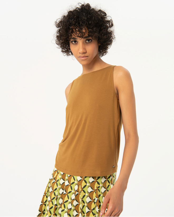 T-shirt extensible à larges bretelles Tabac