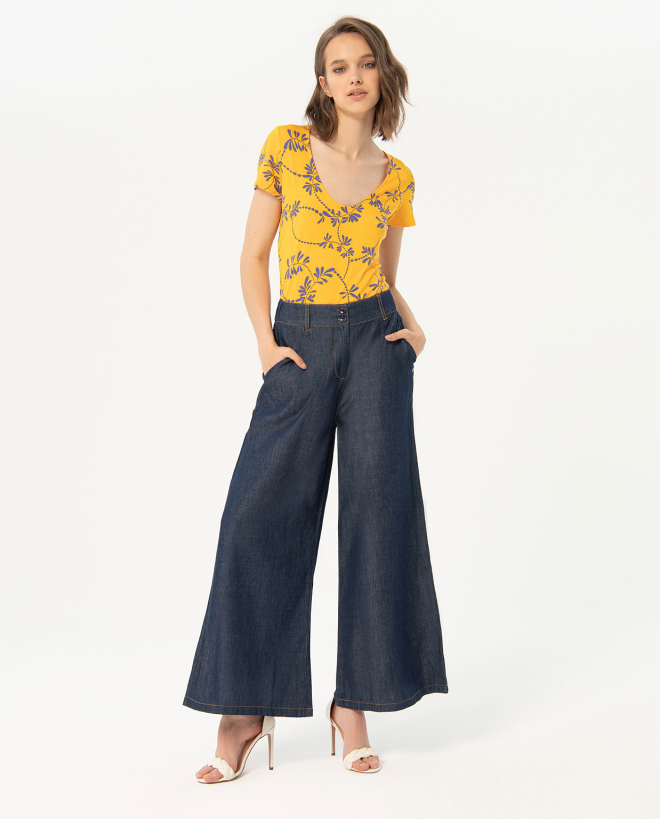 Jeans extensible court Bleu