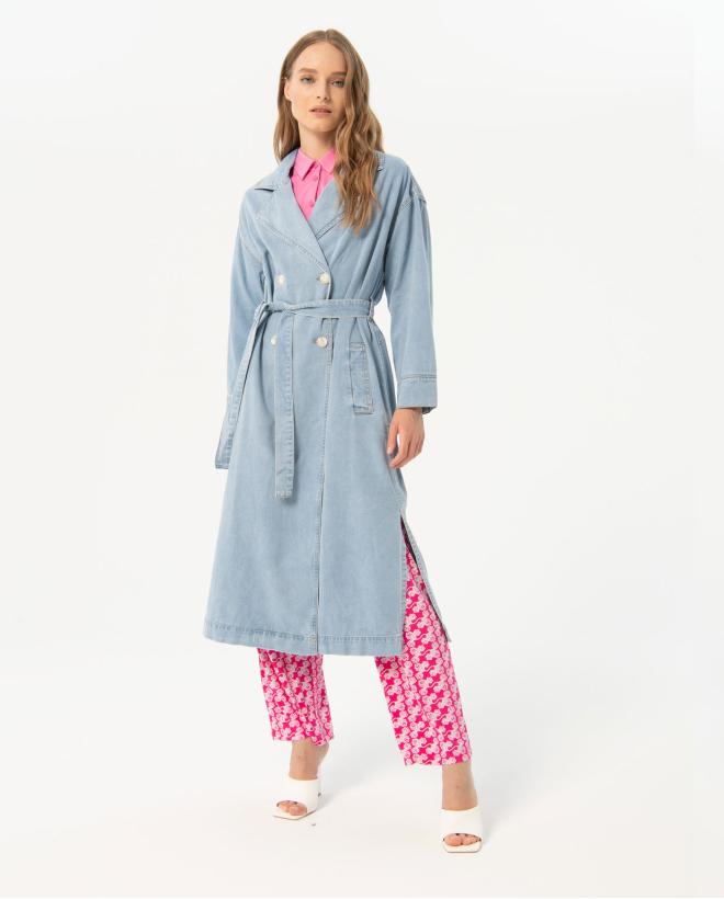 Trench-coat en denim clair Bleu ciel