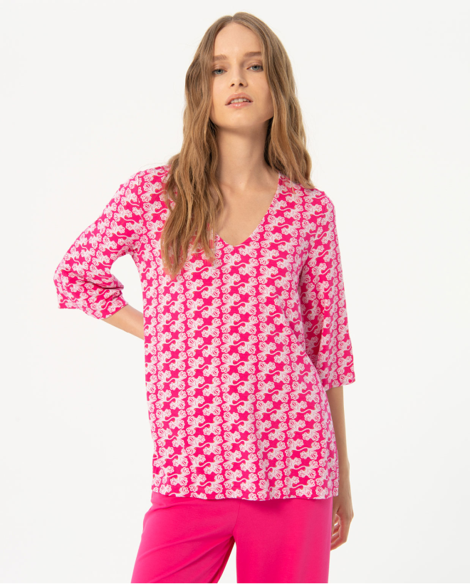 T-shirt imprimé à manches françaises Fushia