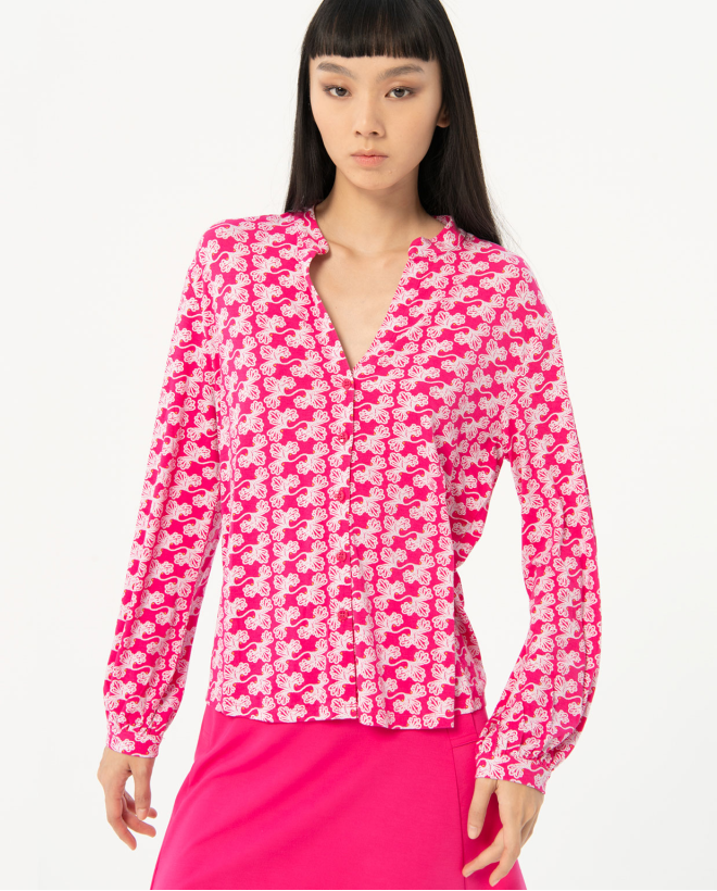 Chemise imprimée à col mao Fushia