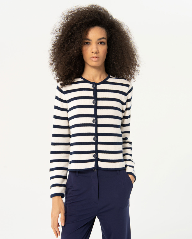 Cardigan rayé en tricot Blanc