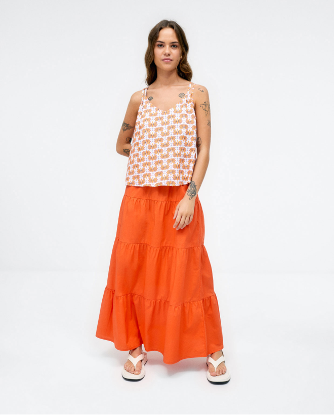 T-shirt avec doubles bretelles. Imprimé Orange