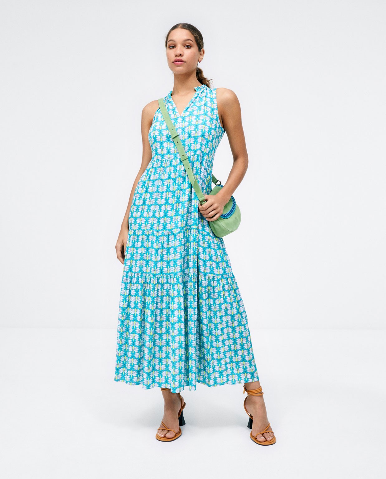 Robe longue à volants. Imprimé  Turquoise