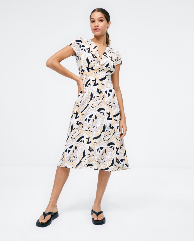 Robe midi avec col en V et...