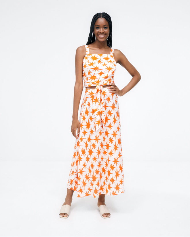 Top à bretelles avec taille nouée. Imprimé Orange
