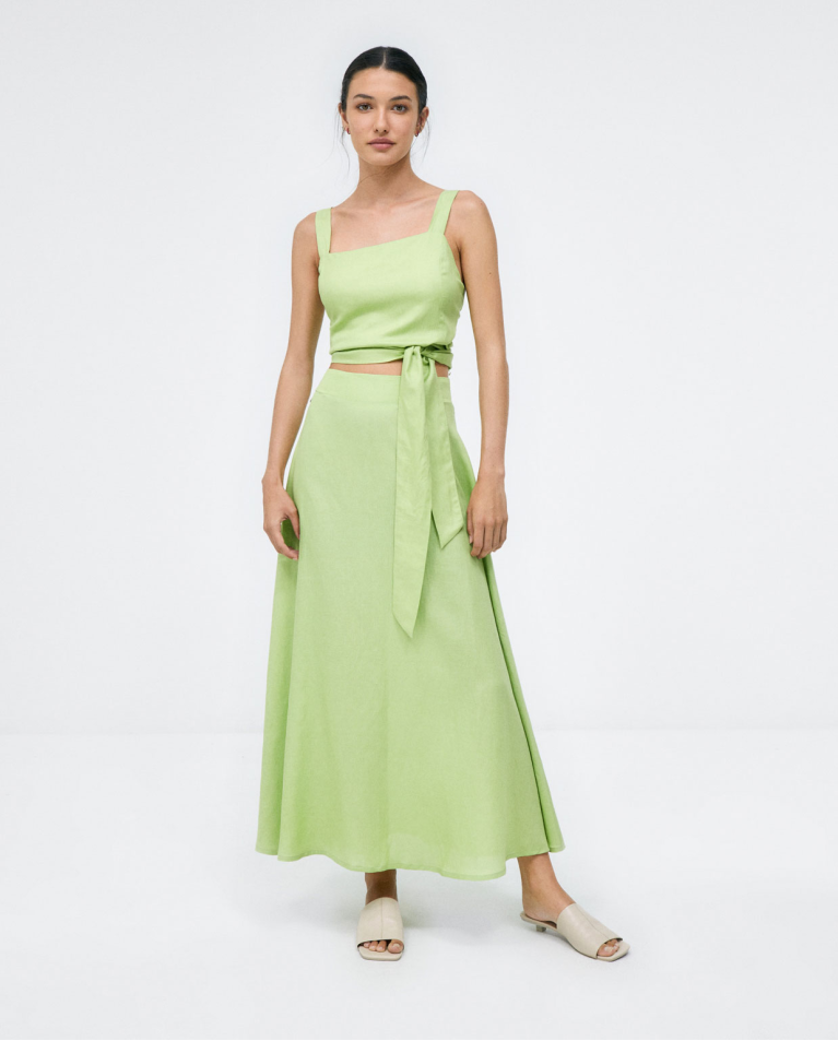 Débardeur noué à la taille. Uni Vert acide