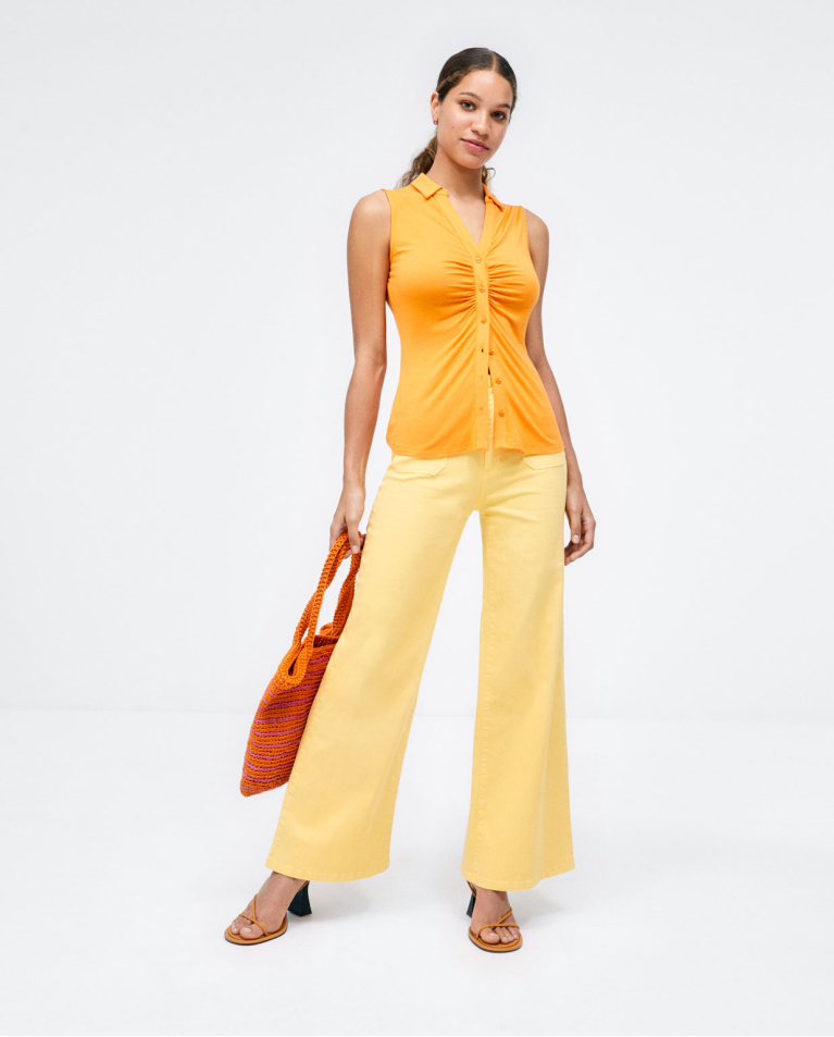Chemise sans manches froncée. Elastique. Orange