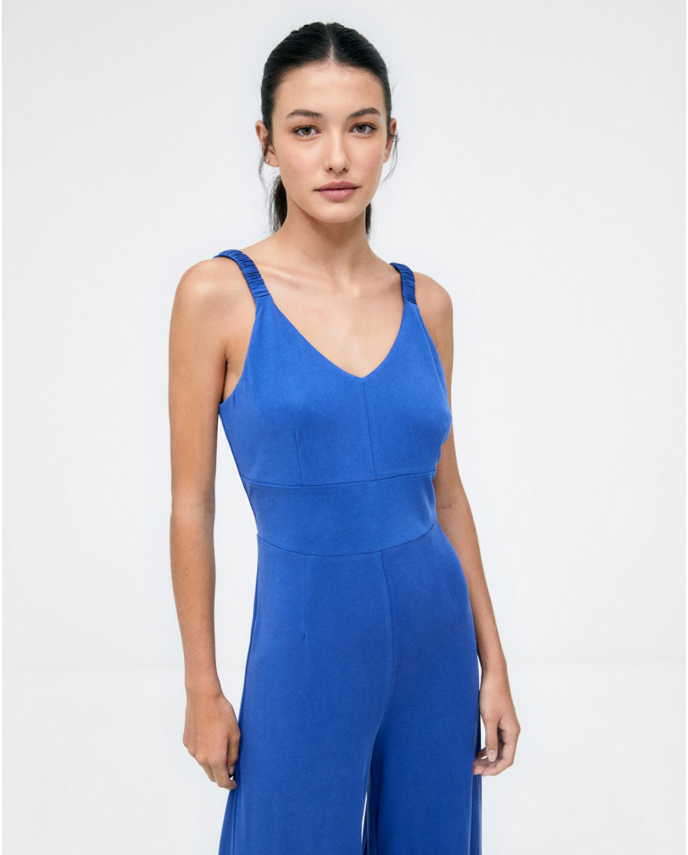 Combinaison sans bretelles. Stretch. Bleu