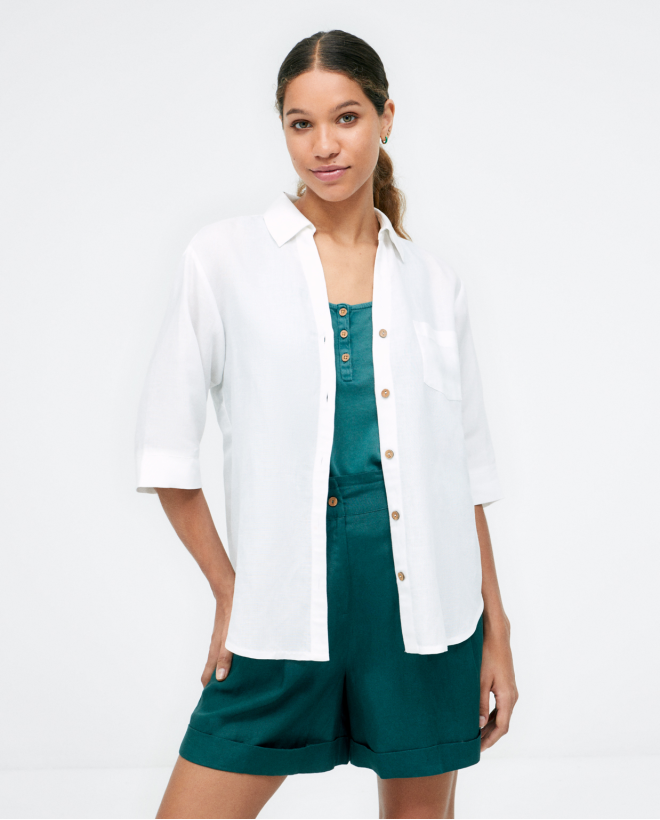 Chemise à manches 3 4. Blanc