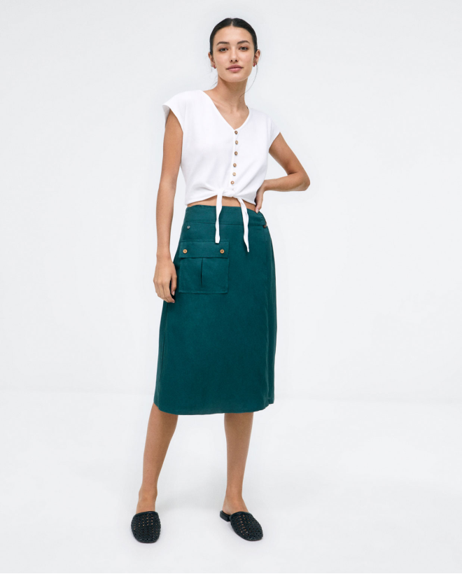 Jupe paréo avec poche latérale. White lisa Khaki