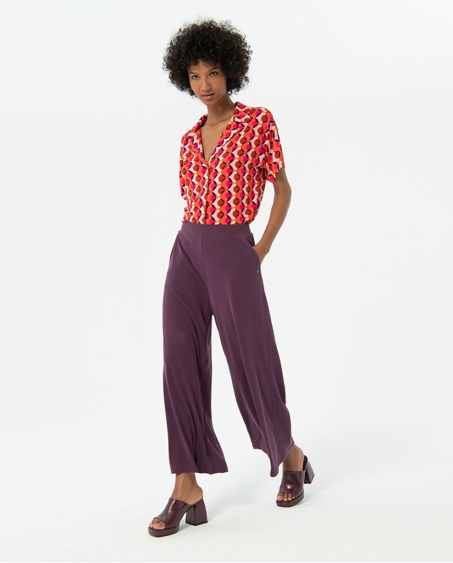 Pantalon cropped large et élastique Grenat