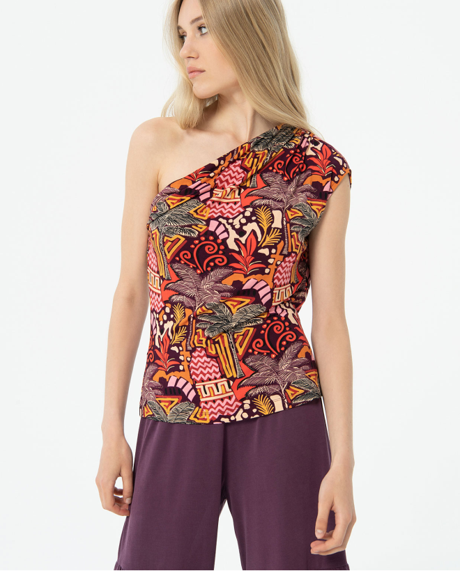 T-shirt asymétrique en aloe-vera élastique Multi
