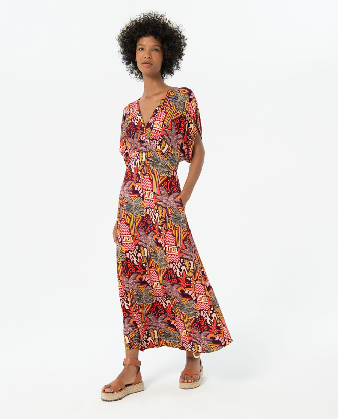 Aloe-vera long dress with japanese sleeves Multi