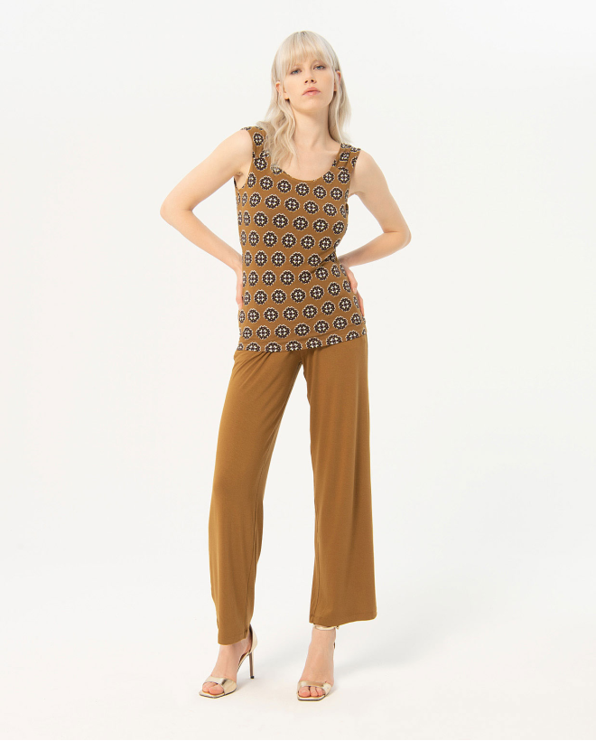 T-shirt imprimé à larges bretelles Khaki