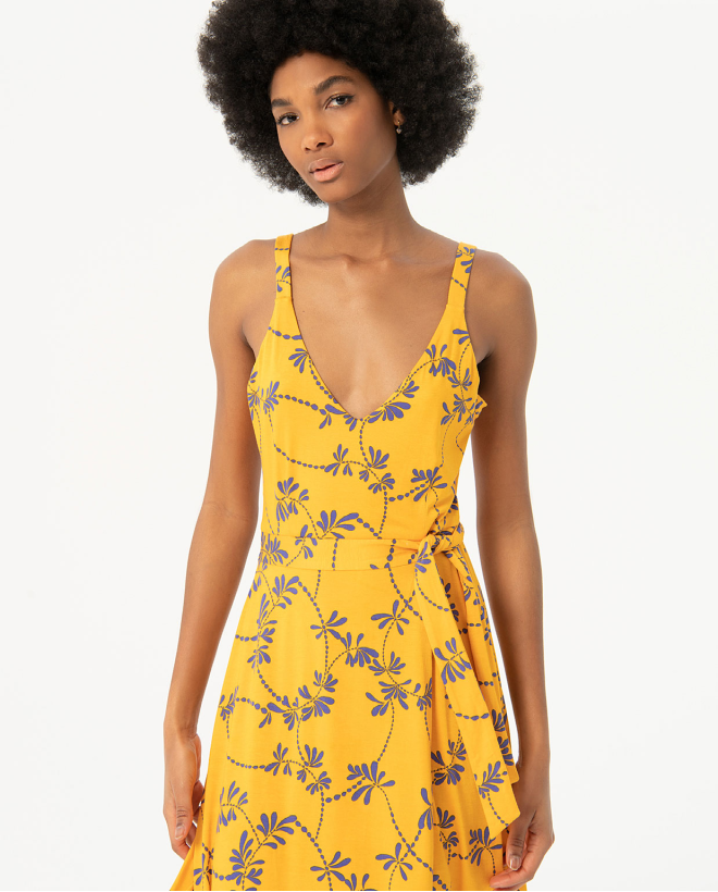 Printed elastic short dress Yellow