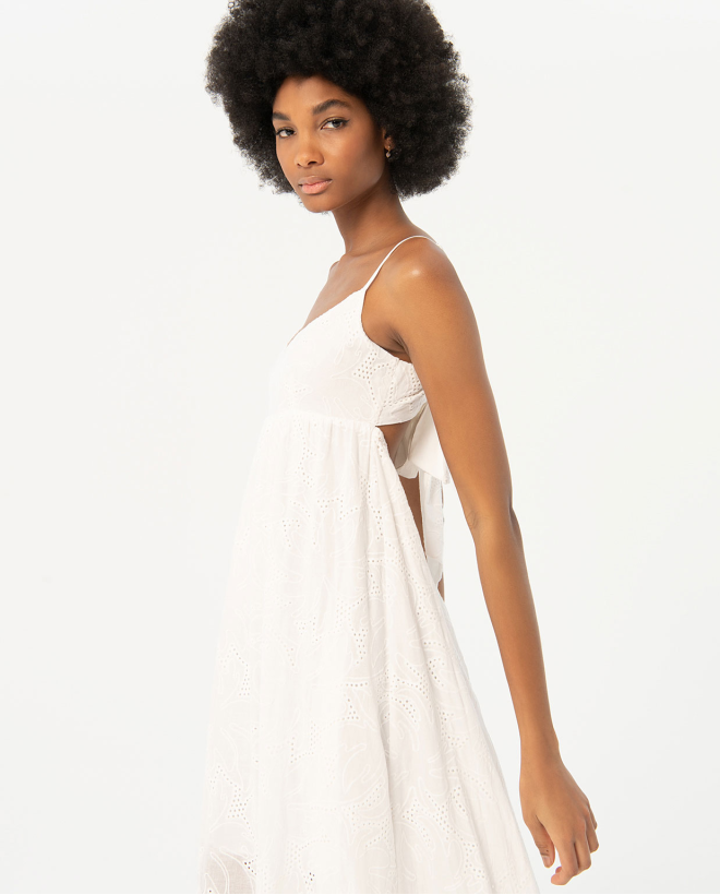 Long dress with embroidery and plain openwork White