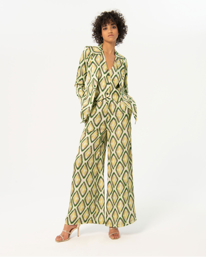 Blazer en satin imprimé avec nœud Vert