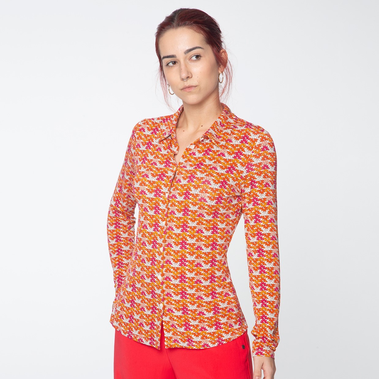 Chemise à manches longues. Elastique. Imprimé Orange
